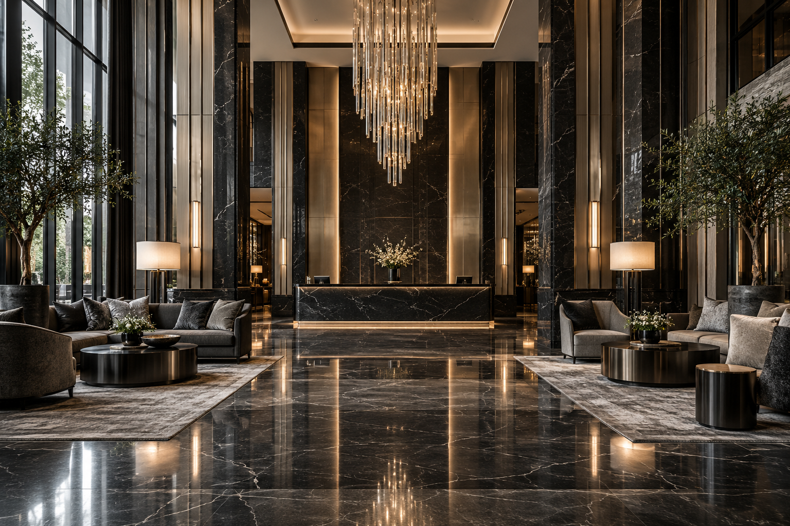 AI-generated illustration of a luxury hotel lobby